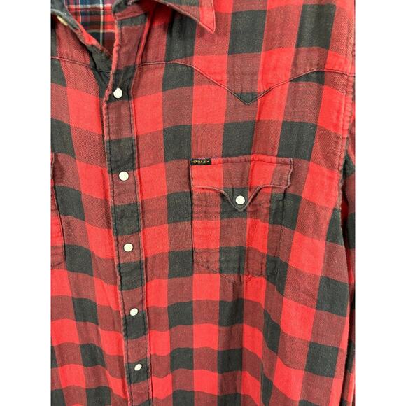 Vintage RL Polo Country Shirt Shaket Mens 4XB Flannel Plaid Pearl Snaps Red - Picture 8 of 11